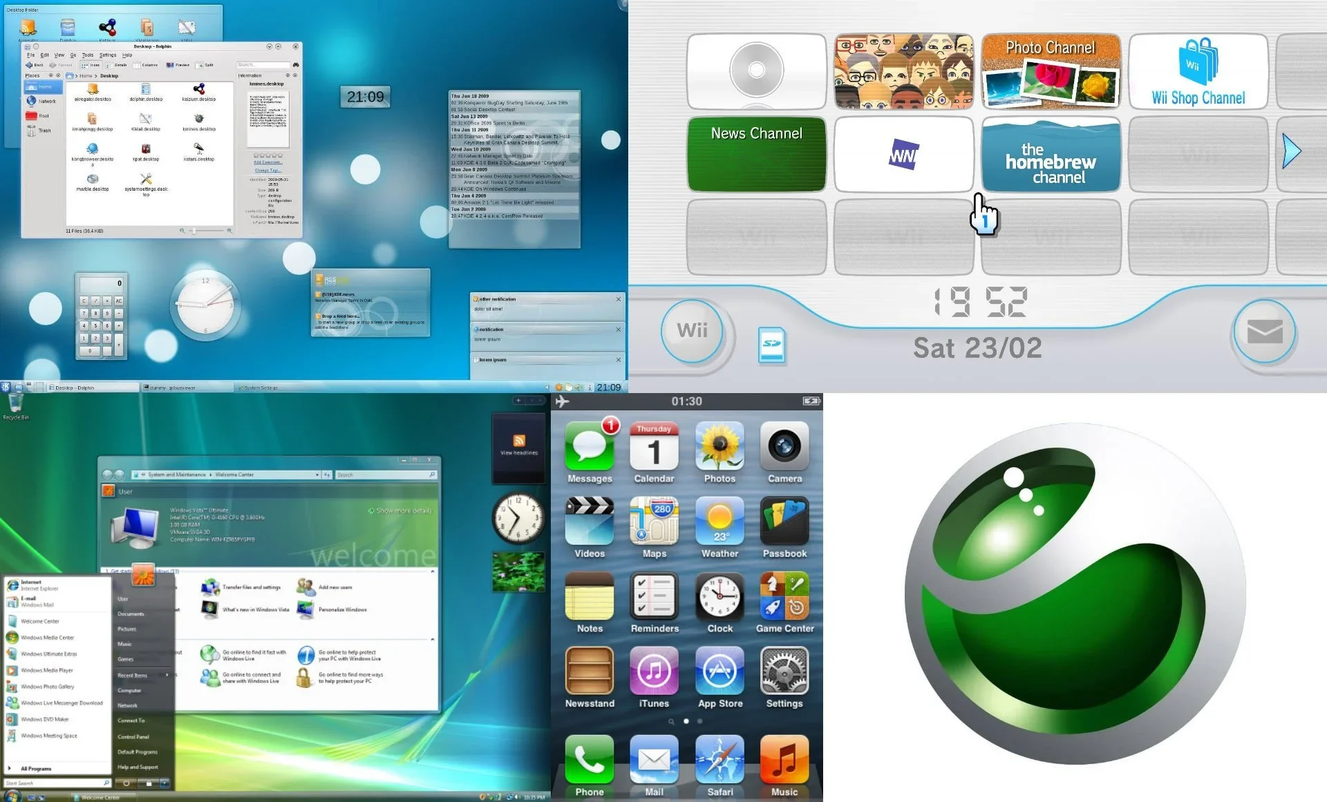 A spread of dimensional interfaces from the Wii, Windows Vista, early iOS, and desktop environments